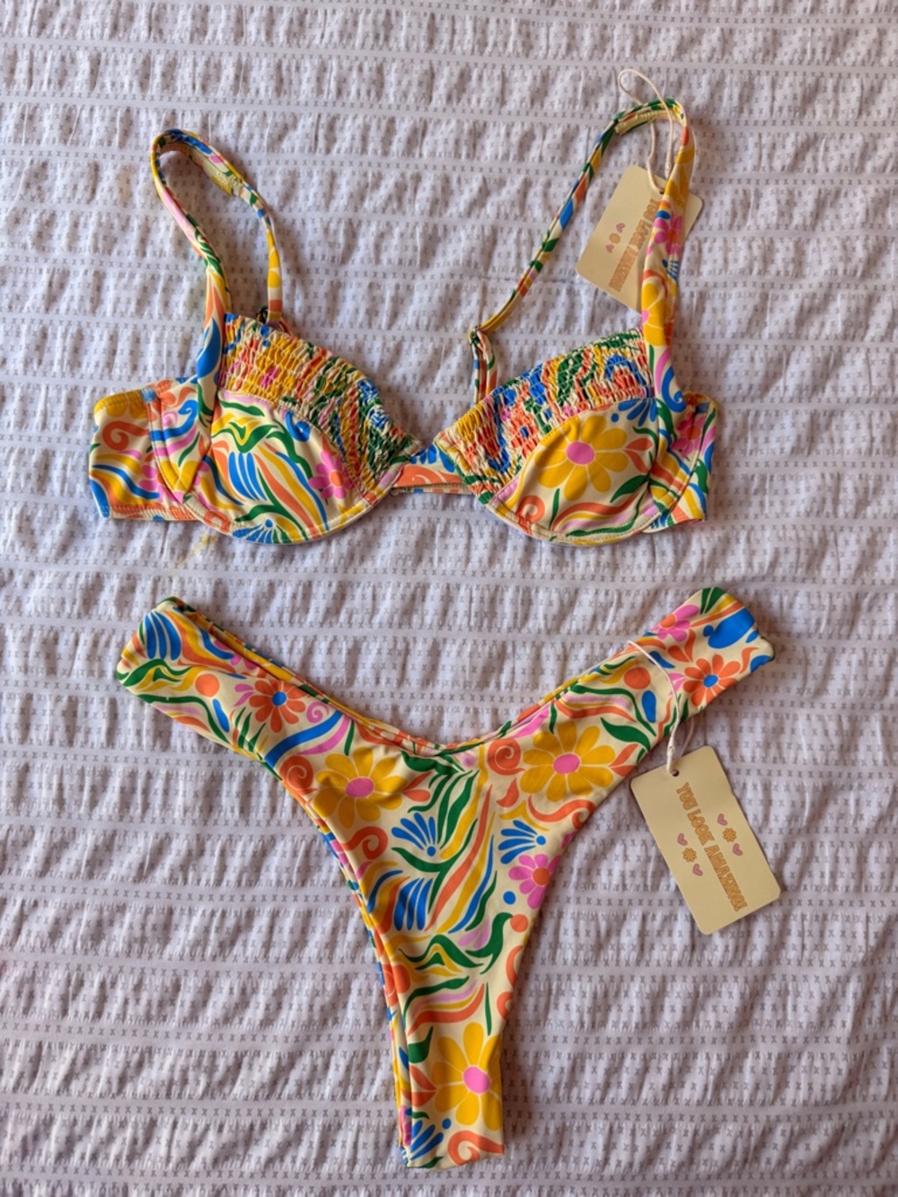 Aurielle Pastel Floral Underwire Bikini in Yellow, Blue, Pink & Green